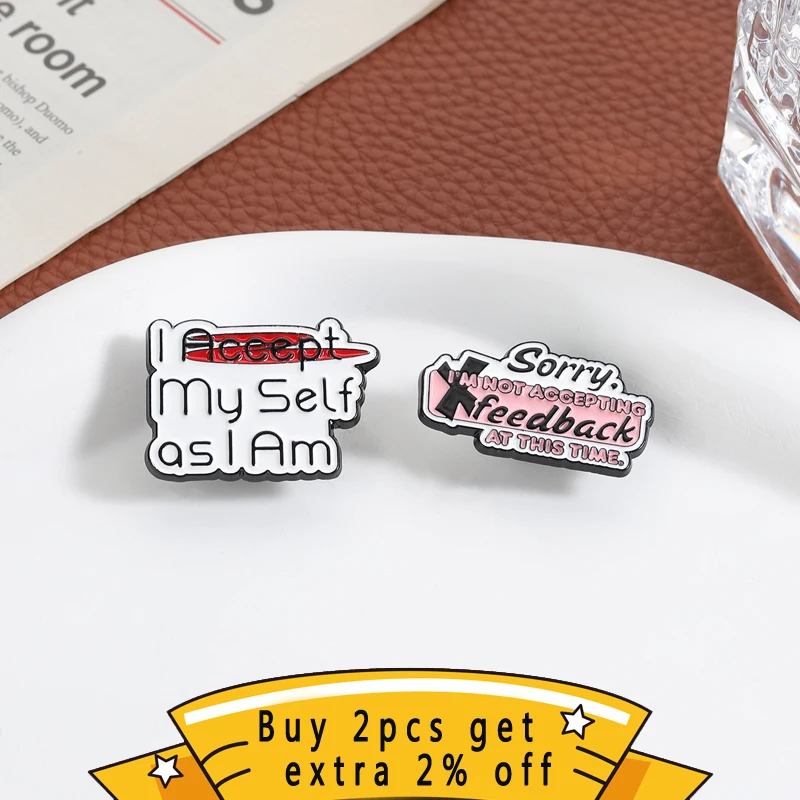 Funny Humorous Text Enamel, Self-Acceptance Rejection Feedback Statement Decor, Unisex Daily Accessory Gift