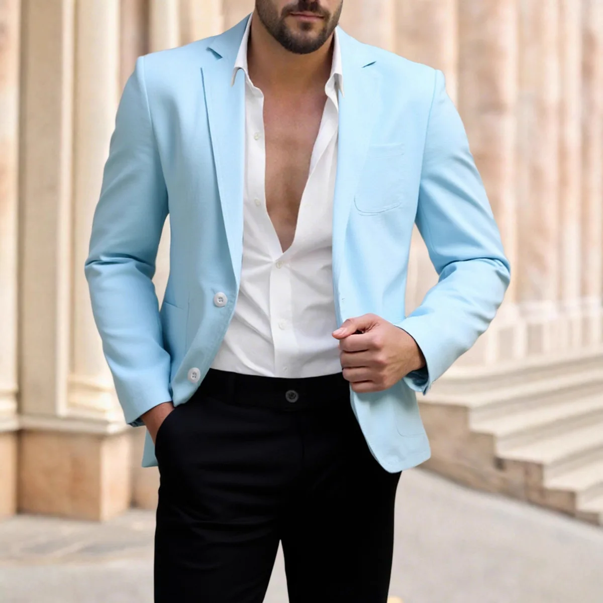 

Мужской повседневный костюм - Молодежный модный однотонный пиджак на одной или двух пуговицах