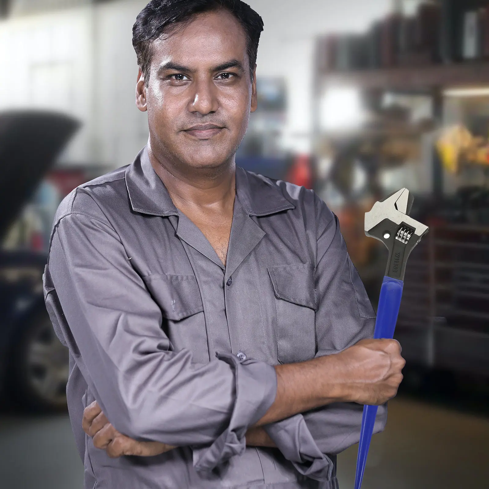 

Усиленный гаечный ключ-лопатка 12 дюймов с регулируемыми реверсивными губками, с молотковой головкой, заостренным концом для труб, широким раскрытием, черное фосфатное покрытие