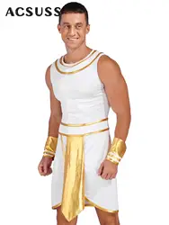 Mens Egyptian Pharaoh King Cosplay Costume Halloween Theme Party Roleplay Outfits Ancient Egypt Warrior Greek Dress with Cuffs