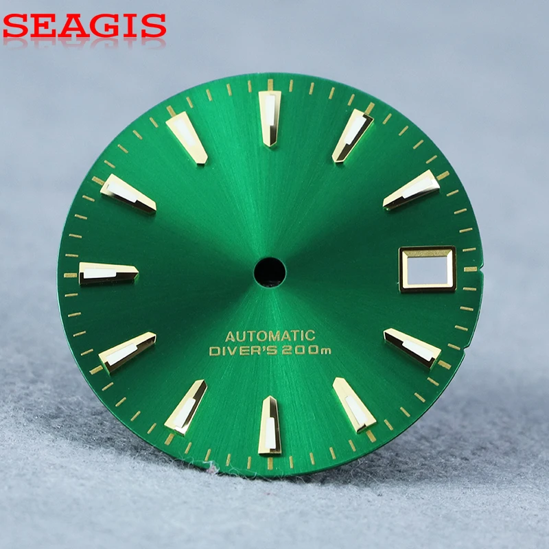 28.5mm Dial NH35 Green Color BGW9 Lume Movement Sunburst Watch Dial No Logo