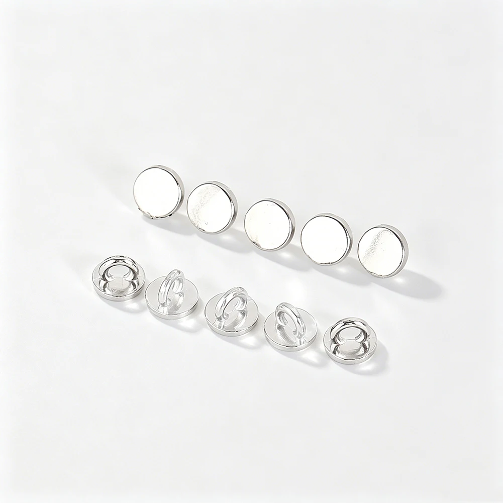 6mm Silver Blank Round Shank Button Base Flat Back Metal Loop Button Blanks DIY Jewelry Making Clothing Sewing Accessories