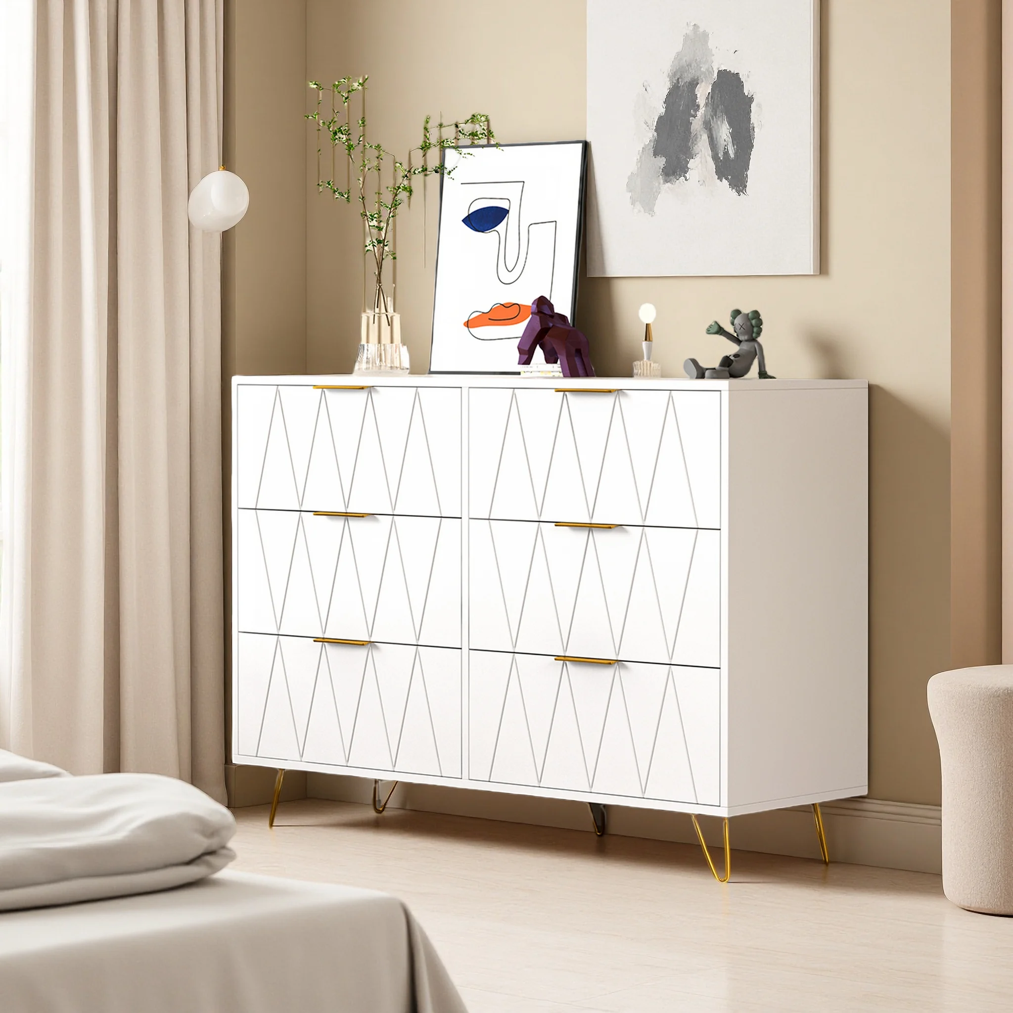 Roshanda Schlafzimmer-Kleiderschrank mit 4 Schubladen, Schminktisch, Kommode, moderner Stil, Make-up-Kleiderschrank, Weiß mit mir