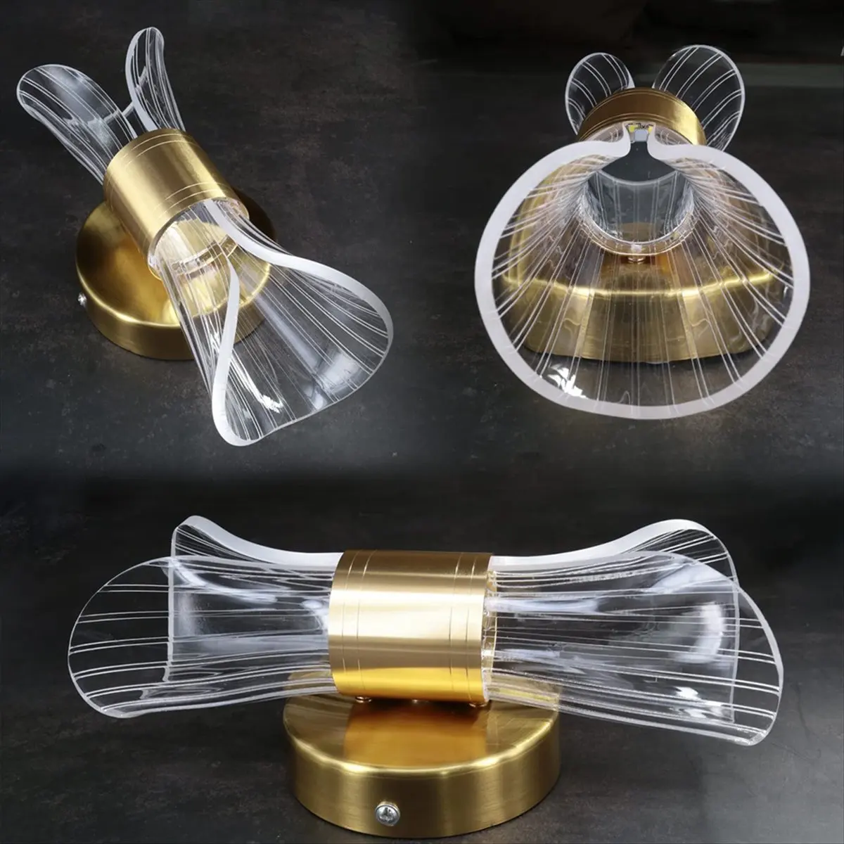 AA19 Gold Acrylic Wall Sconce, Decorative Led Wall Lamp with 3 Color Temperature Options , Perfect for Hallway & Bedside Lamp