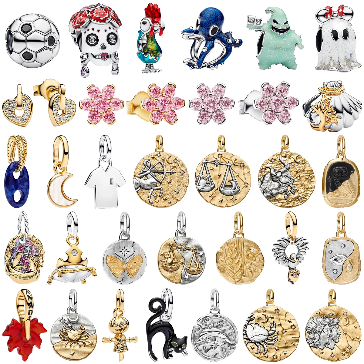 925 Sterling Silver Enamel Plate Zodiac Coin Eagle Maple Leaf Charms Cat Beads Pendent Fit Bracelet DIY Fantasy Jewelry Gift