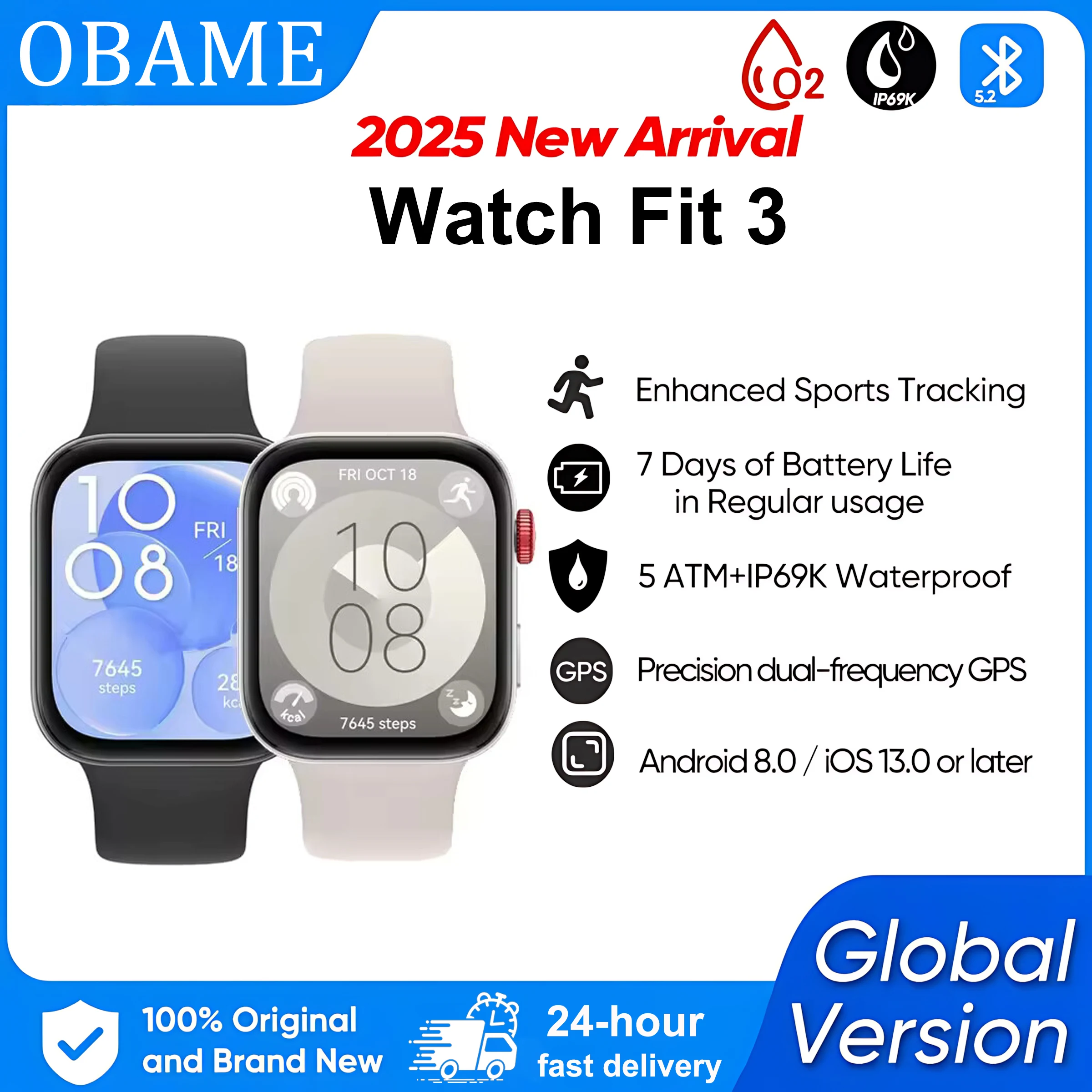 

Новые часы 2025 года, умные часы FIT 3, глобальная версия, совместимые с IOS и Android, 2,01-дюймовый AMOLED-дисплей, спортивные Bluetooth-вызовы