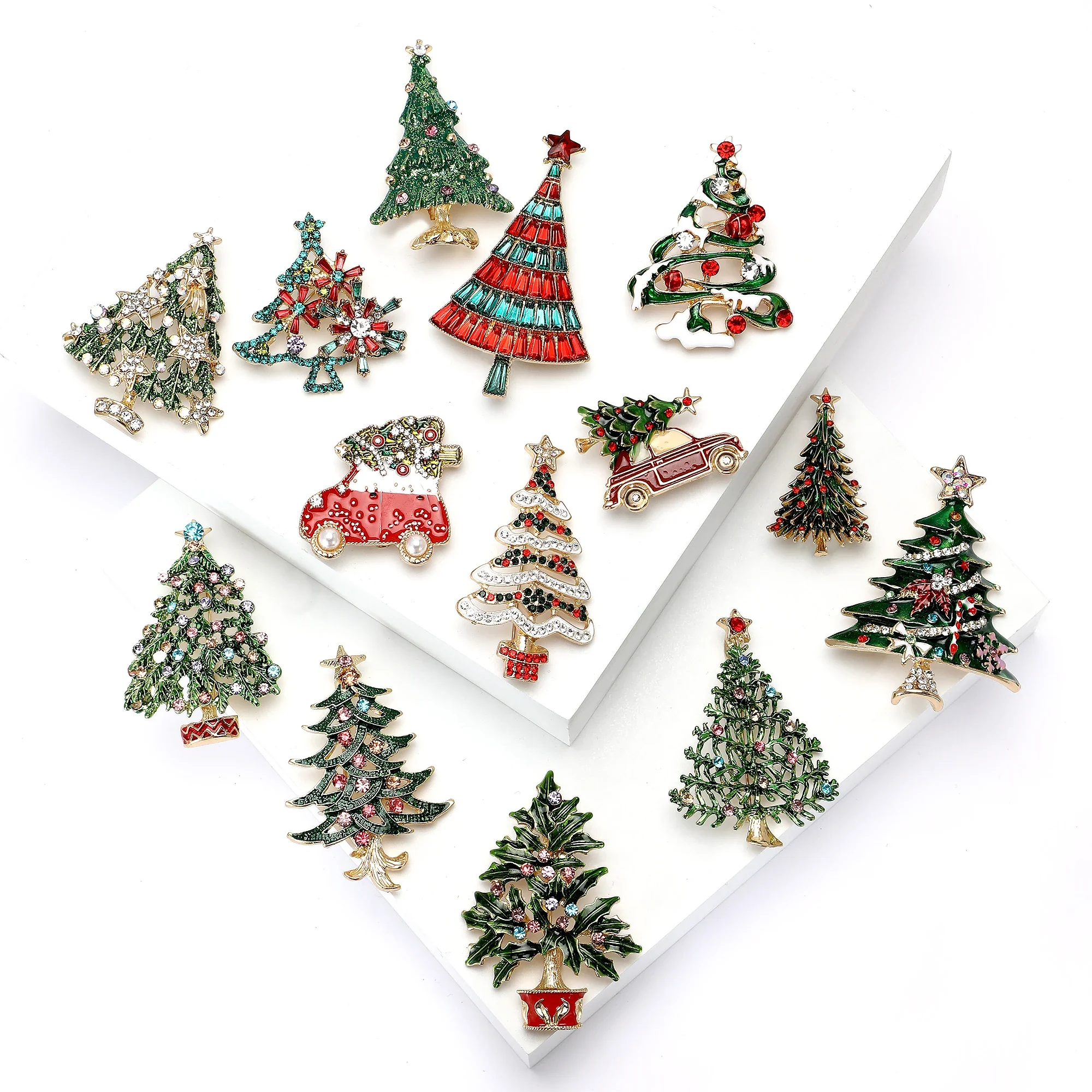 Beautiful Rhinestone Christmas Tree Brooches for Women Unisex Plant Pins Multi-color Fashion Jewellery Accessories Gifts