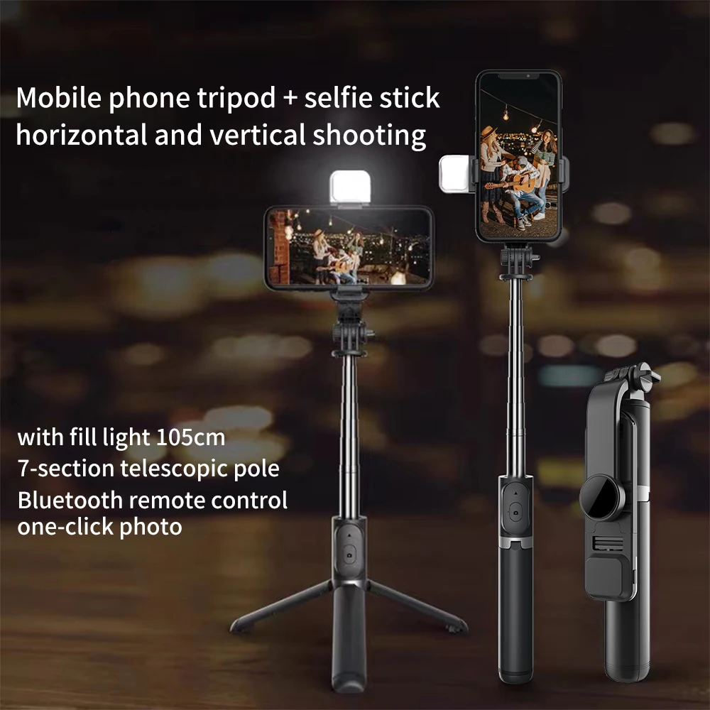 Selfie Stick Mini treppiede pieghevole con luce di riempimento fotografica Mini Wireless Bluetooth 2022 nuovo stile per Ios Android
