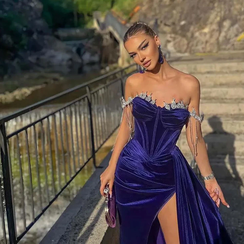 Robe de Soirée Sexy en Satin pour Femme, Tenue de Bal de Forme Sirène, Dos aux, Magnifique, Formelle, Décolletée, Fente Haute, Nouvelle Collection