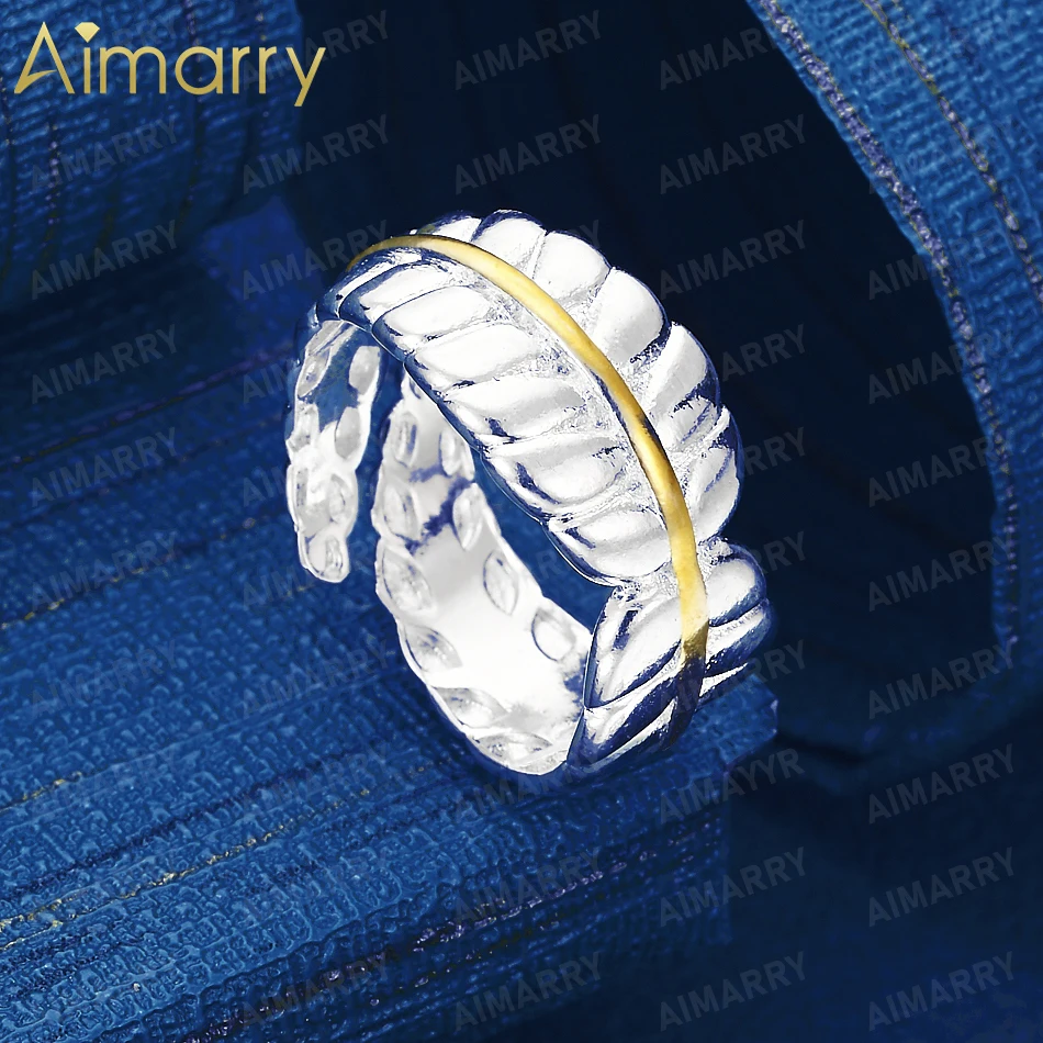 925 Sterling Silver Two-color Wheat Ear Opening Ring for Women's Parties Banquets Weddings High-quality Fashion Jewelry
