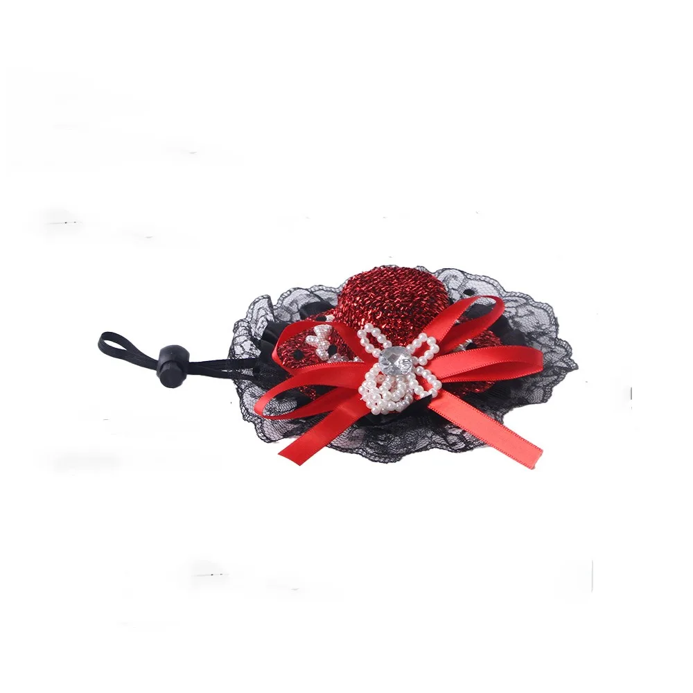 

Cute Adjustable Pet Halloween Hat British Style Sequin Cat Lace Hat Elastic Band Pet Decorative Hat Pet Show