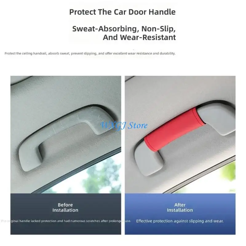 

37JE Soft Leather Car Ceiling Handle Cover Protector Universal Fit For Most Vehicles