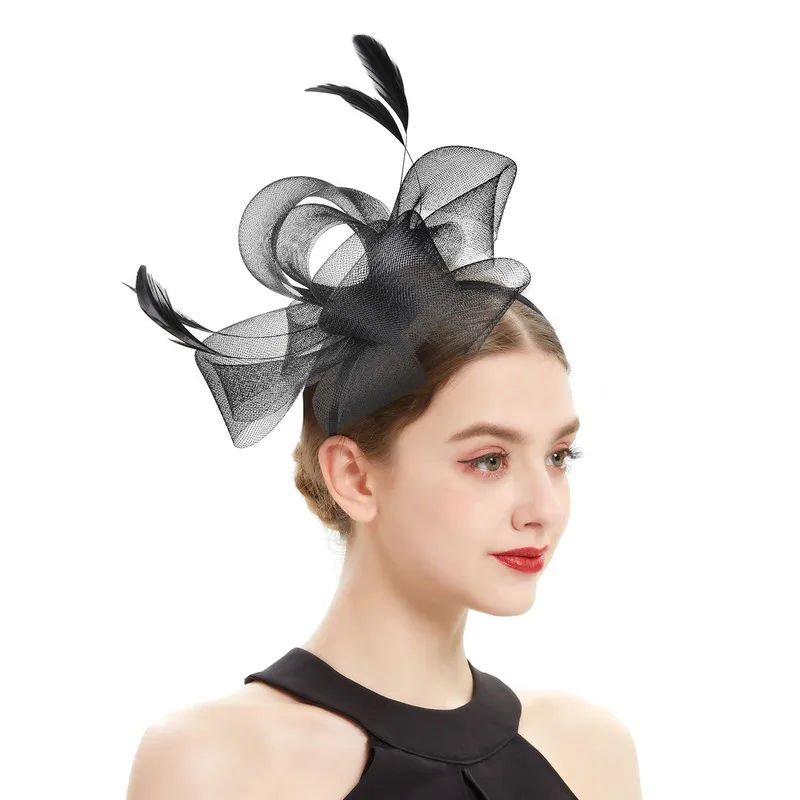 European and American elastic , vintage headwear, evening feather mesh hat, cocktail tea party headpiece, women's