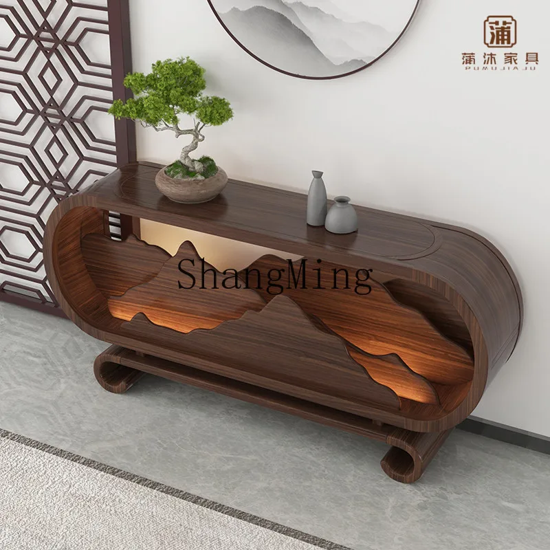 CL new Chinese-style all-solid wood end-view table, modern simple entry landscape entrance cabinet, zen style against the wall