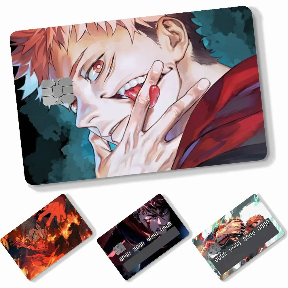 Anime yuji itadori  4pcs Credit Card Skin Stickers Suitable for Bank Debit Subway Bus Transit Pass Decorative Cover