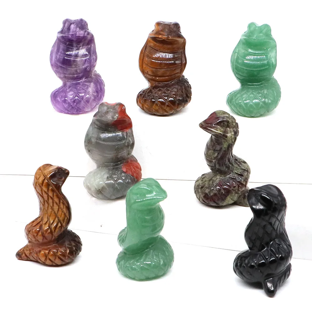 

1.5" Snake Statue Natural Stones Reiki Healing Crystal Quartz Cobra Figurine Animal Carved Gemstone Crafts Home Decoration Gifts