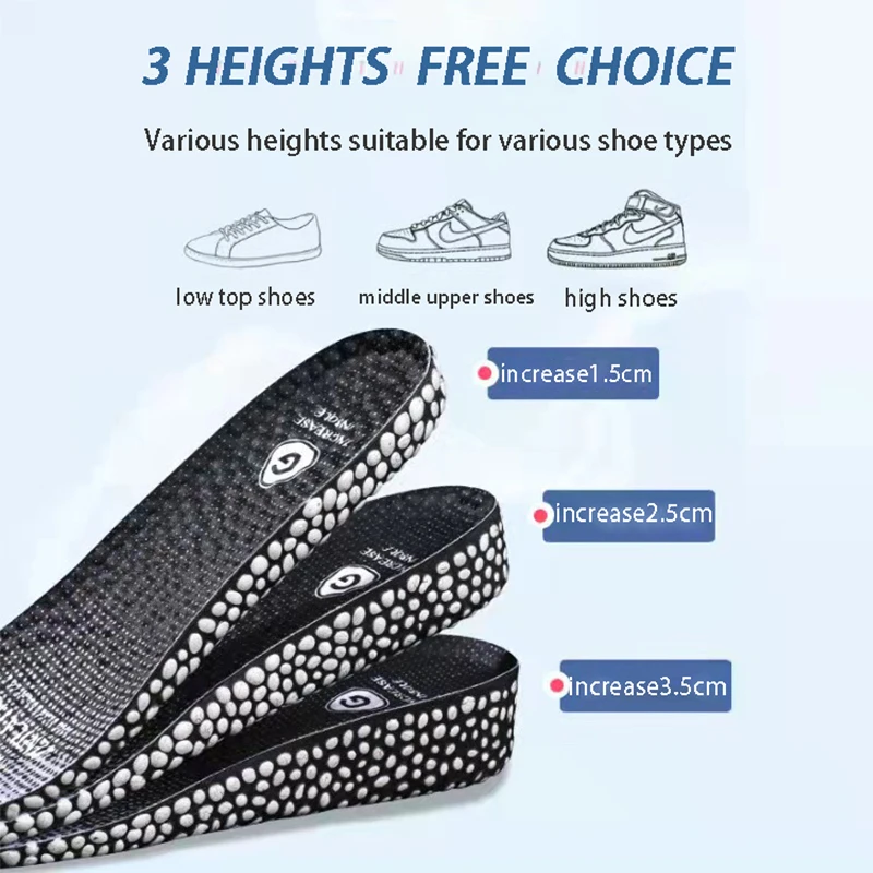 1.5-3.5CM High End Invisible Insole Added Comfortable Soft Breathable And Shock-Absorbing Sports Foot Care Foam Insole Unisex PU