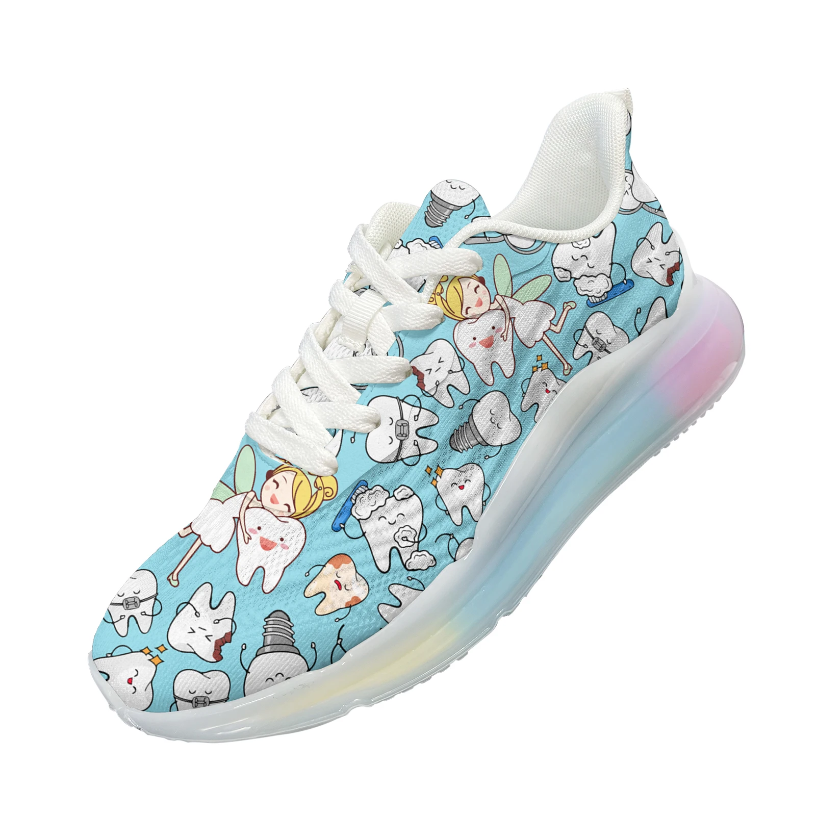 Lovely Dentist Cartoon Nurse Printed Air Cushion Shoes Mesh Breathable Outdoor Sport Sneakers Ainbow Gradient Color Thick Shoes