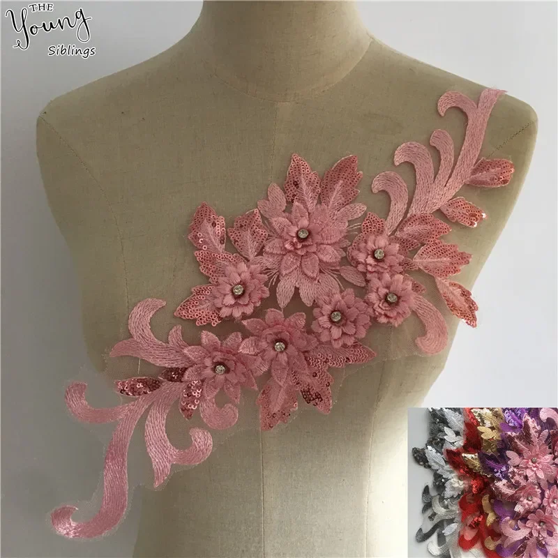 Recién llegados, variedad de patrones de flores 3D mezclados, tela para cuello DIY, escote de encaje adornado, accesorios de ropa decorativos