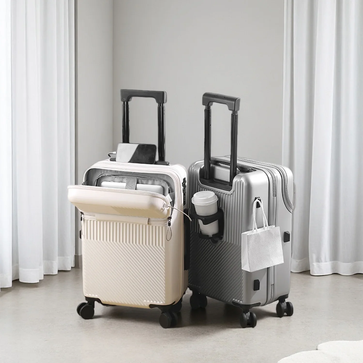 

Многофункциональный чемодан с передним открытием для ручной клади, USB-порт, подстаканник, универсальное колесо и отделение для влажной и сухой уборки 20 дюймов 22 дюйма 24 дюйма 26 дюймов