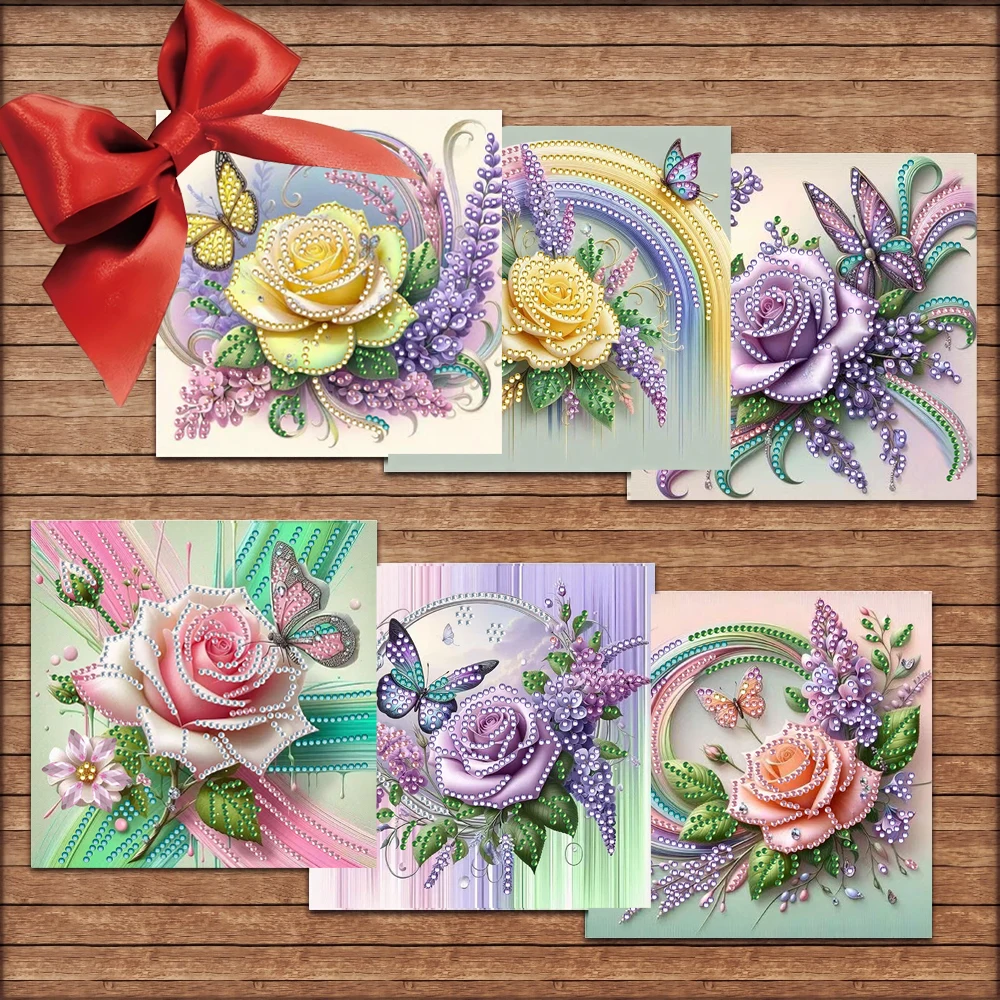 6-piece Butterfly Flower Diamond Art Card Set - Diamond Painting Card, Suitable for Christmas, Birthday, and Thanksgiving Handic