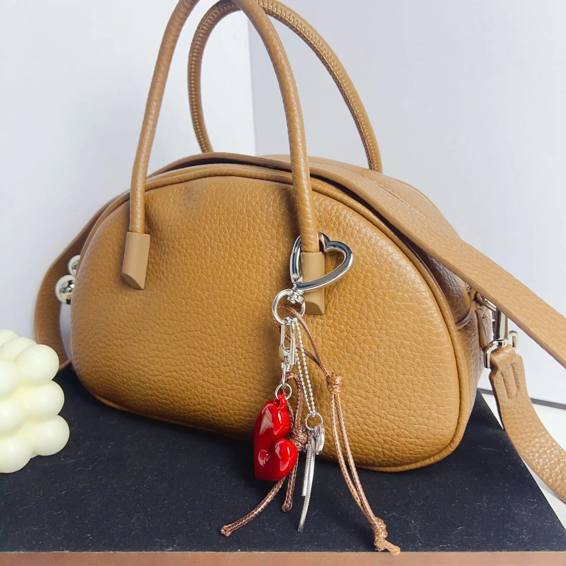Heart Bag Charm, Fashionable Minimalist Keychain & Handmade Bow Phone Strap