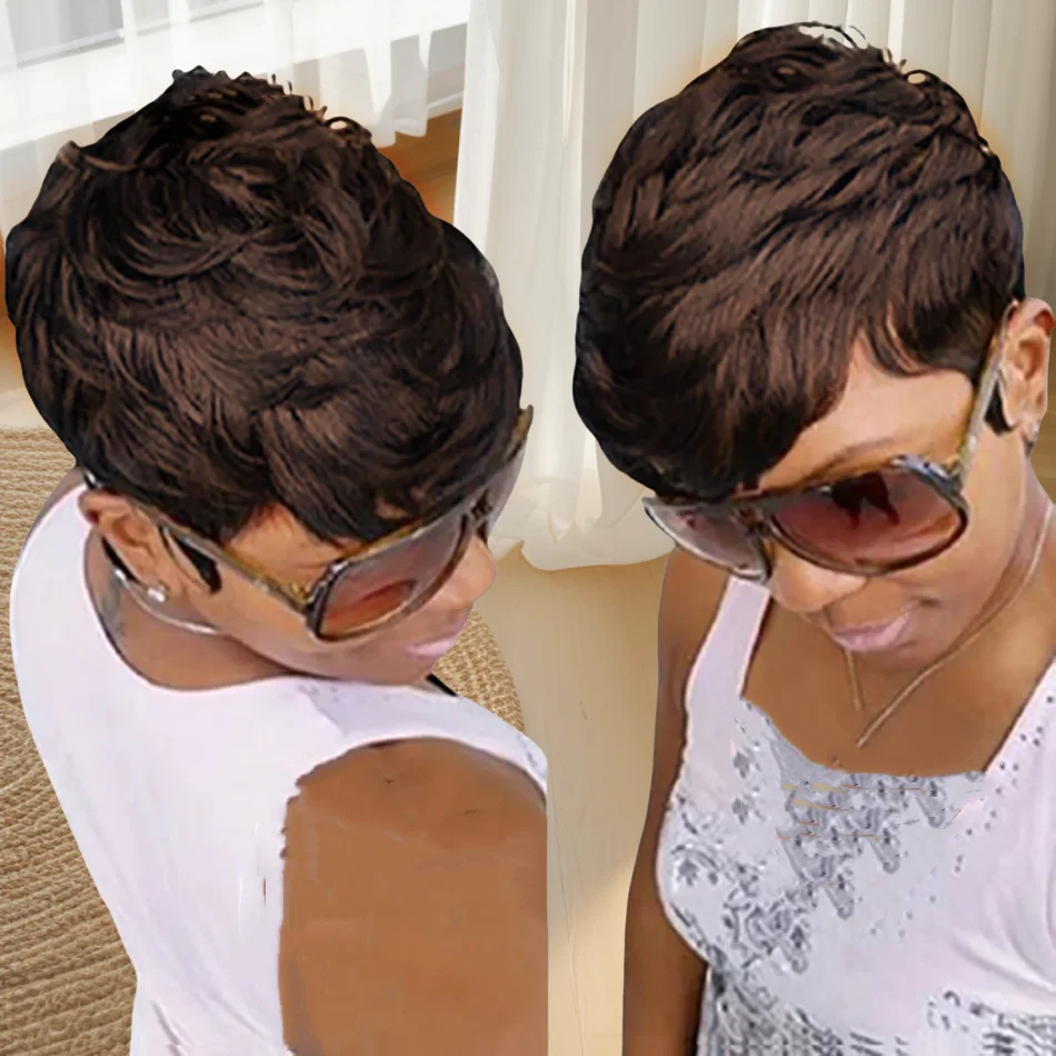 باروكات شعر بشري قصيرة بقص عابث للنساء