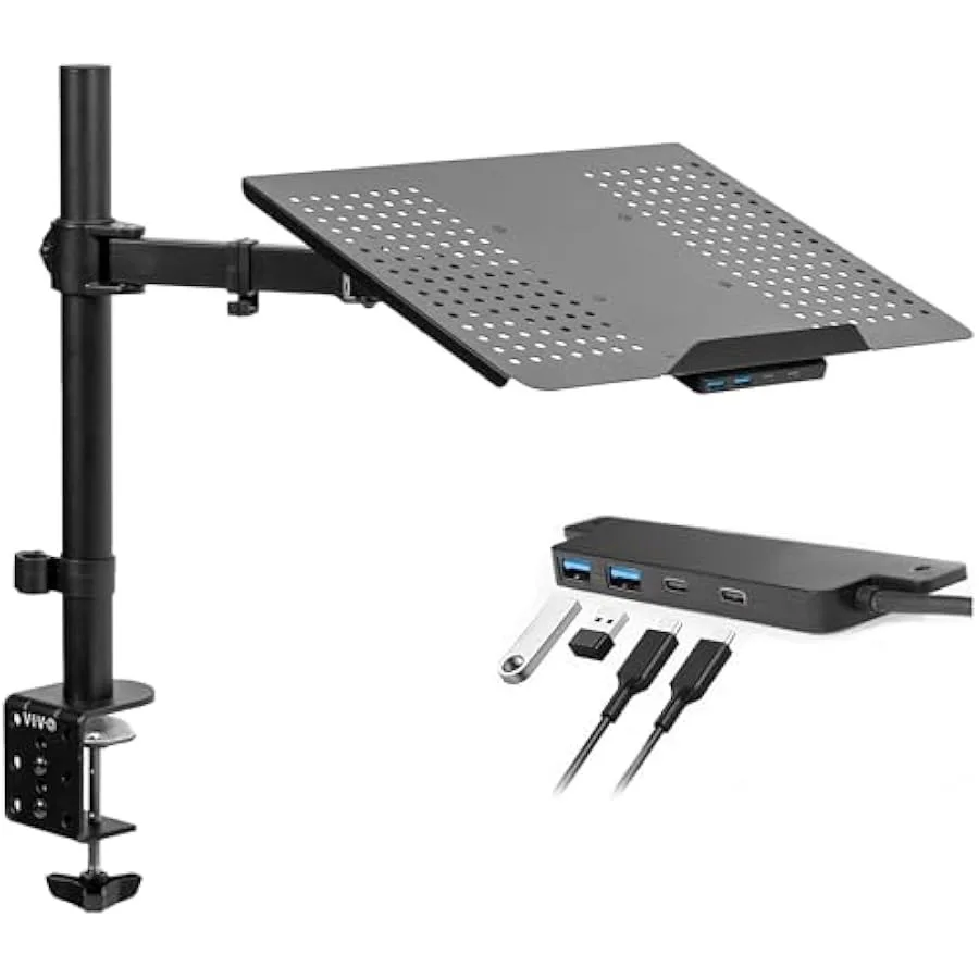 

VIVO Single Laptop Notebook Desk Mount Stand with USB Hub Fully Adjustable Extension with C-clamp Fits up to 17 inch Laptops Bl