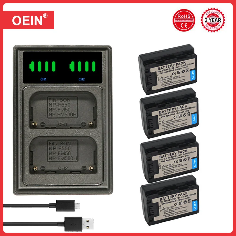 4Pcs 2280mAh NP-FZ100 NPFZ100 NP FZ100 Battery + LED Dual USB Charger for Sony NP-FZ100, BC-QZ1, Sony a9, a7R III, a7 III,A6600