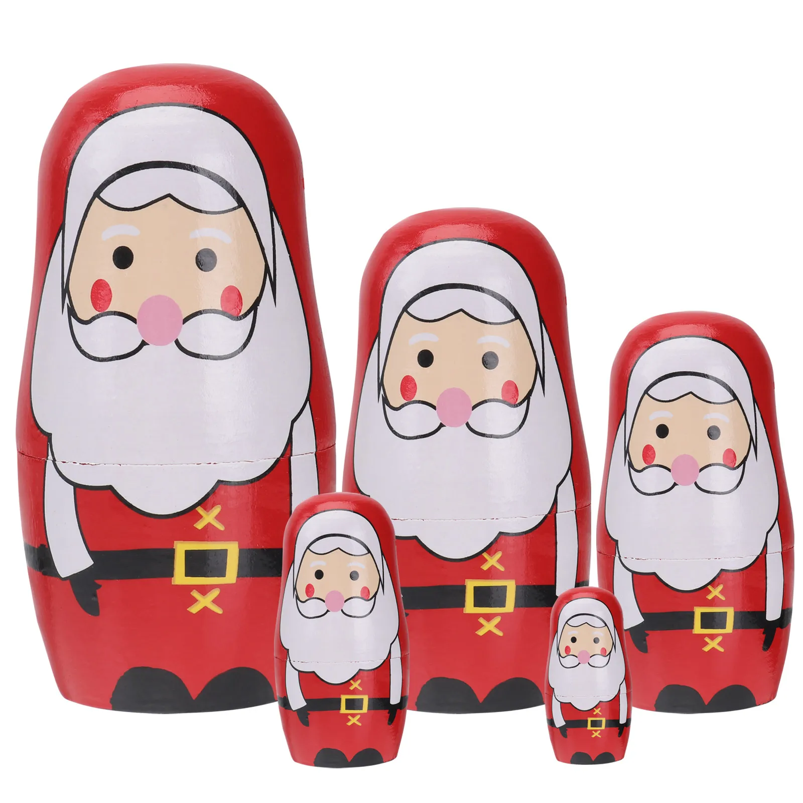 

5 Pcs Santa Chick Russian Nesting Toys Hand Made Cartoon Stacking Bamboo