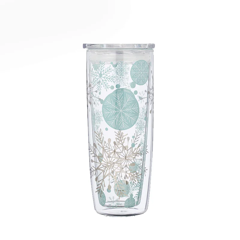 

Small and fresh, double layer, glass water cup, household, creative, large capacity, with lid, simple