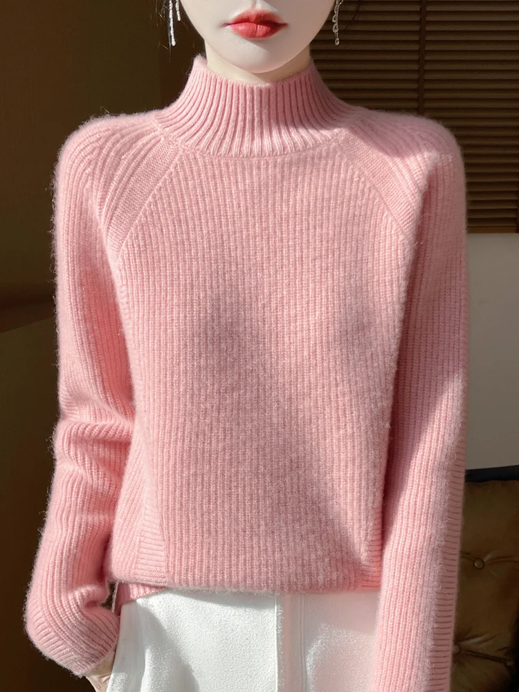 جديد المرأة 100% ميرينو رداء علوي من الصوف نصف الياقة العالية البلوفرات الخريف الشتاء سميكة الصوف الخالص تريكو الملابس #4