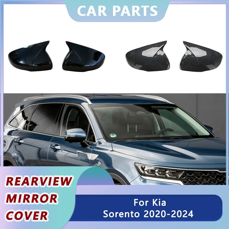 2PCS Car Rearview Side Mirror Cover Wing Cap For Kia Sorento 2021-2024 Exterior Door Rear View Caps Case Trim Tools Accessories