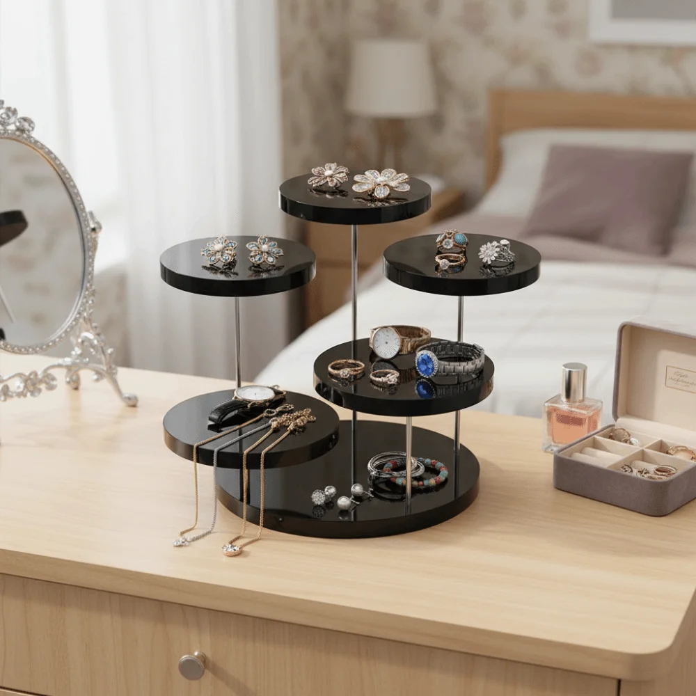 

Transparent Acrylic Display Stand White Black 3-Layer Jewelry Display Stand Many Styles Acrylic Material Dessert Rack