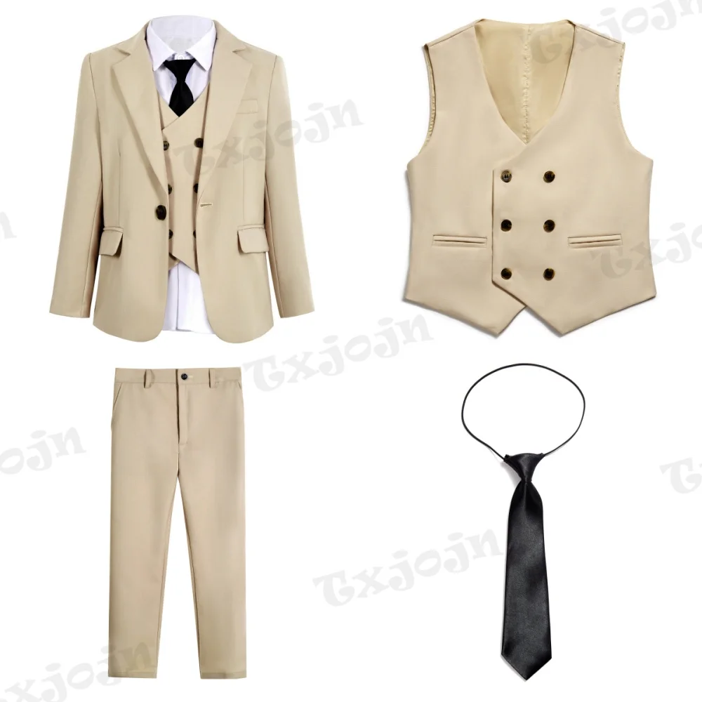 Txjojn Boys Formal 4 Pieces With Blazer Vest Pants Bow Tie Classic Child Tuxedo Suits Fast Ship Slim Fit Dresswear Suit Set