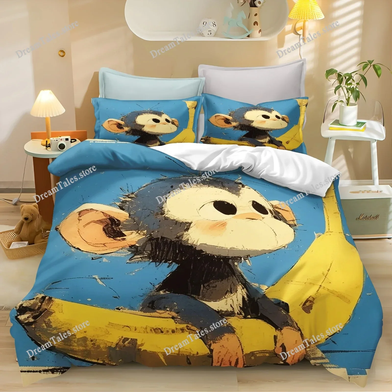 Cartoon Monkey Anime Cute Duvet Cover Home Pillowcase Set Adult Bedroom Children Comforter Bedding Sets Home Textileextile