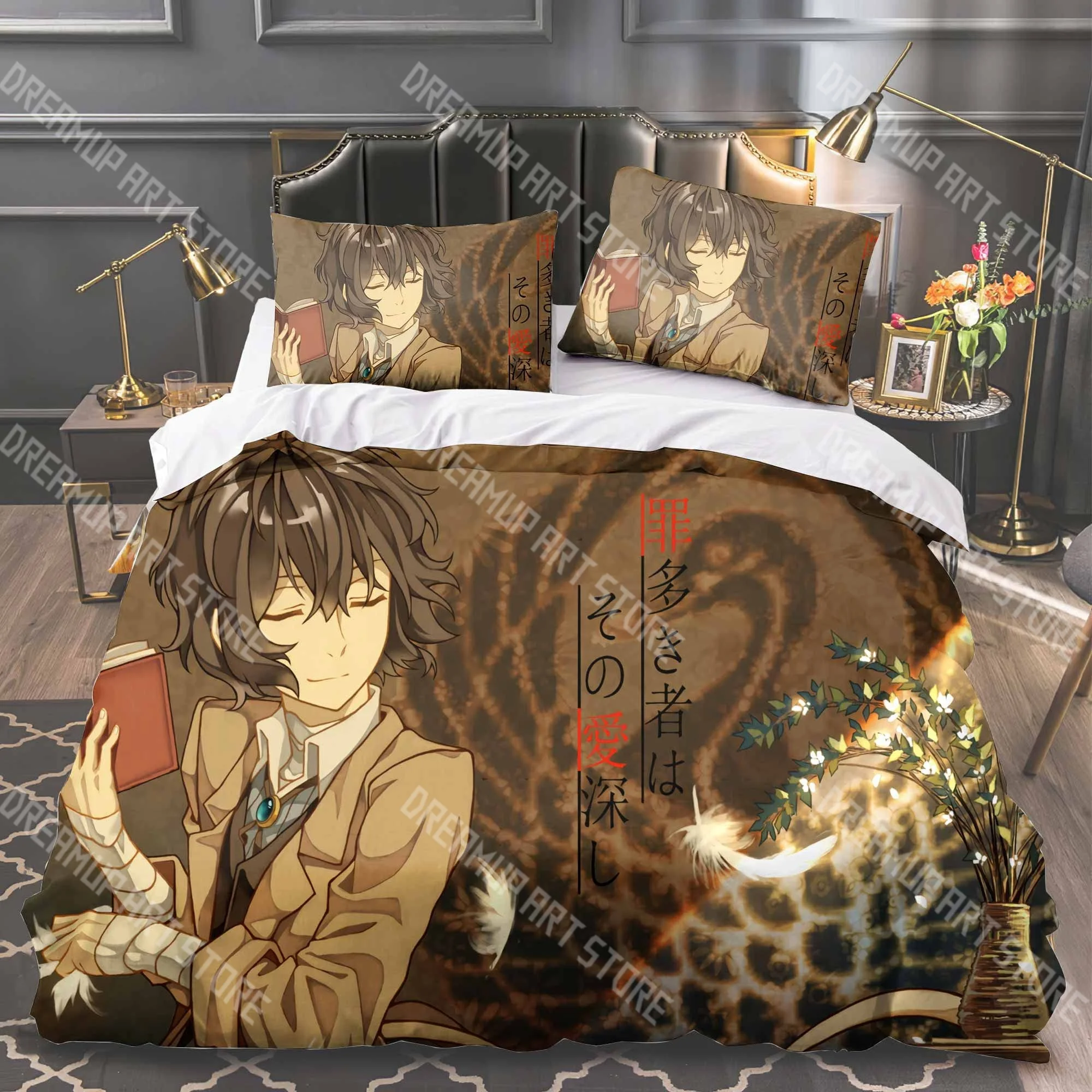 Fashion Bungo Stray Dazai Osamu Dogs Bedding Set Single Twin Full Queen King Size Bed Set Kids Bedroom Duvetcover Sets Bed