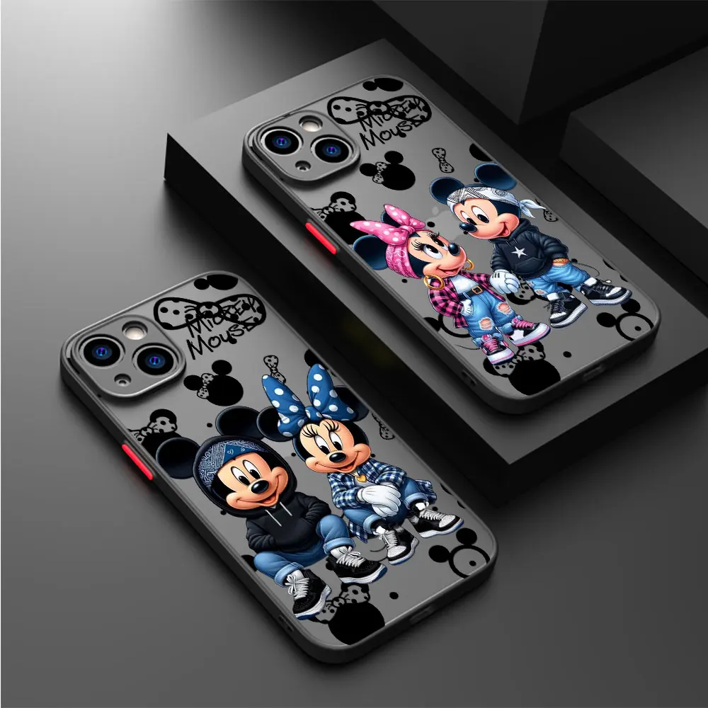 Disney Mickey Minnie Mouse Case for iPhone 15ProMax XS Max 7 8 Plus 11 Pro 12 SE XR 14 Pro 13 Mini Armor Luxury Matte Cover 