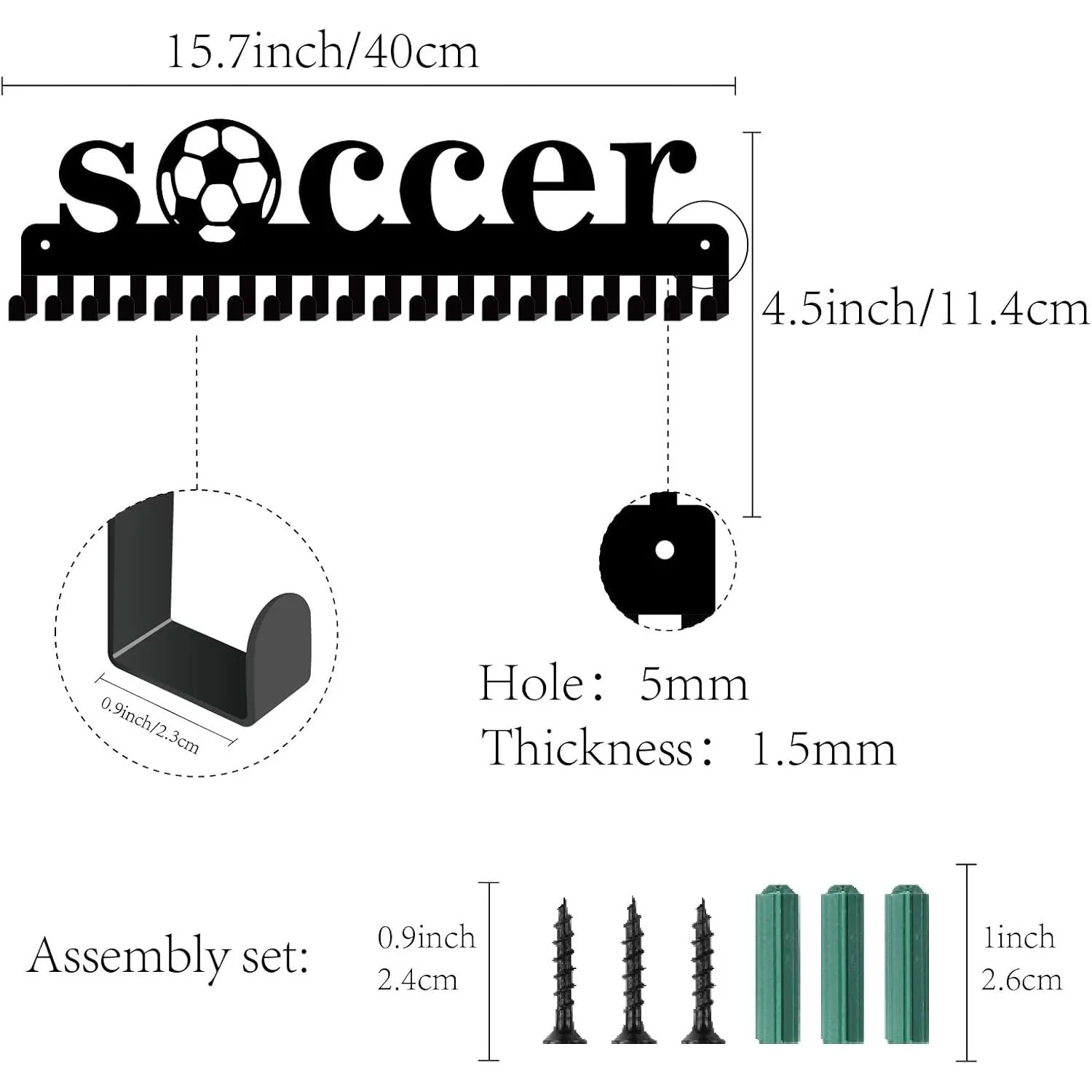 Metal Medal Holder Display, 20 Hooks Sports Soccer Wall Mount, Metal Wall Art for Football Player Gymnast Gift