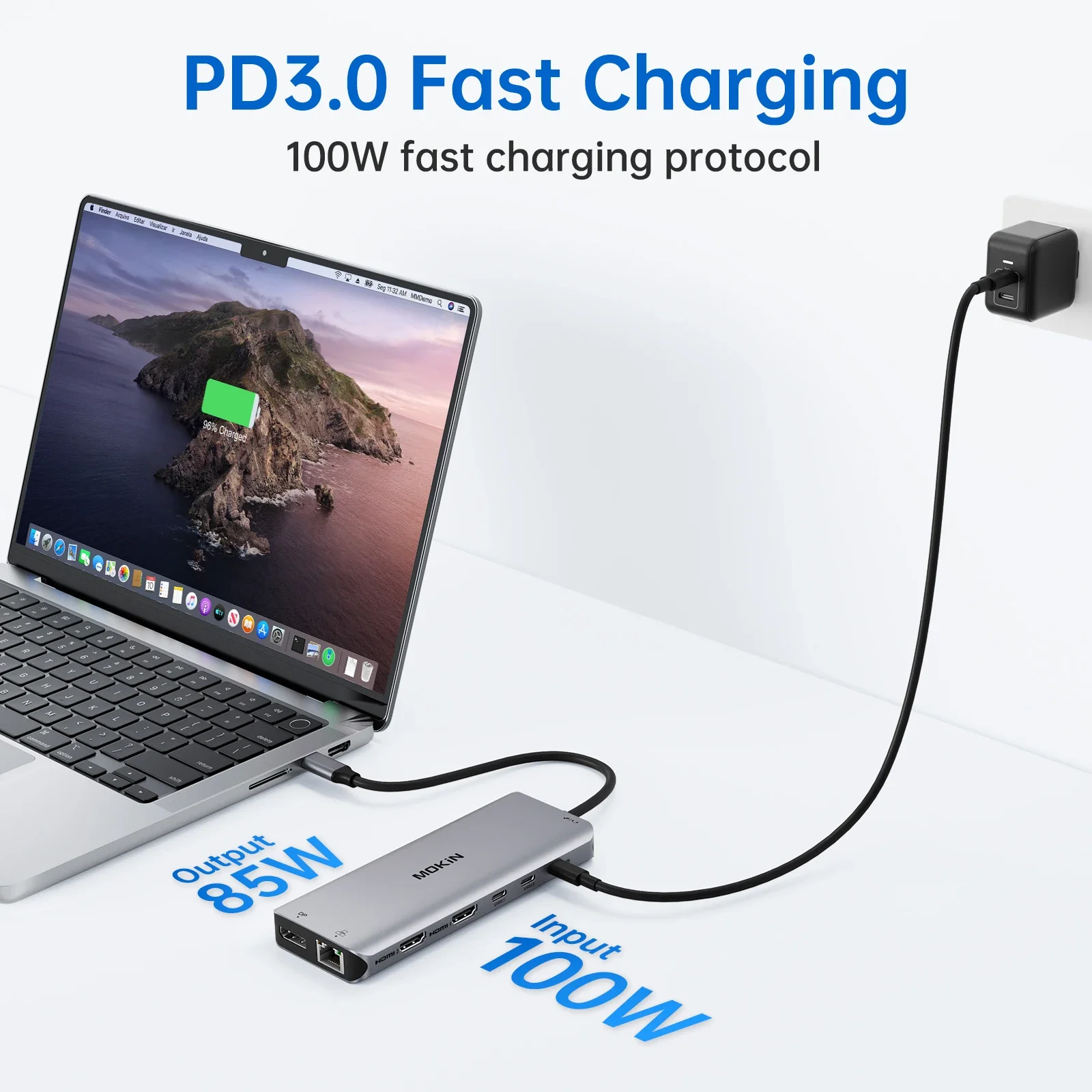 MOKiN USB C HUB 4K60 هرتز نوع C إلى HDMI 4K DP 3 USB 3.1 جيجابت إيثرنت PD100W محطة إرساء لجهاز MacBook Pro Air M2 M1 usb hub