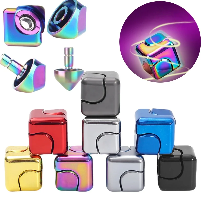 Metal Cube Rotating Fingertip Gyroscope Fidget Stress Resistant Toy Adult Office Home Travel Portable Rotator Toy Christmas Gift