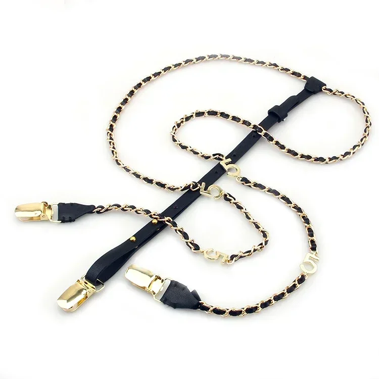 Women cc Style Woven PU Chain Twisted Strap Blet Clip