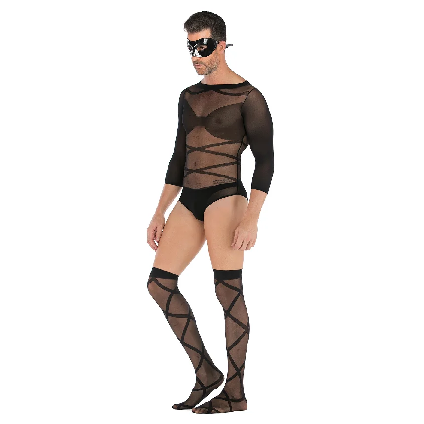 Men's Sexy Bodysuit Underwear Stocking Suit Male One-Piece Mesh Clothing Comfortable Breathable Intimate Apparel