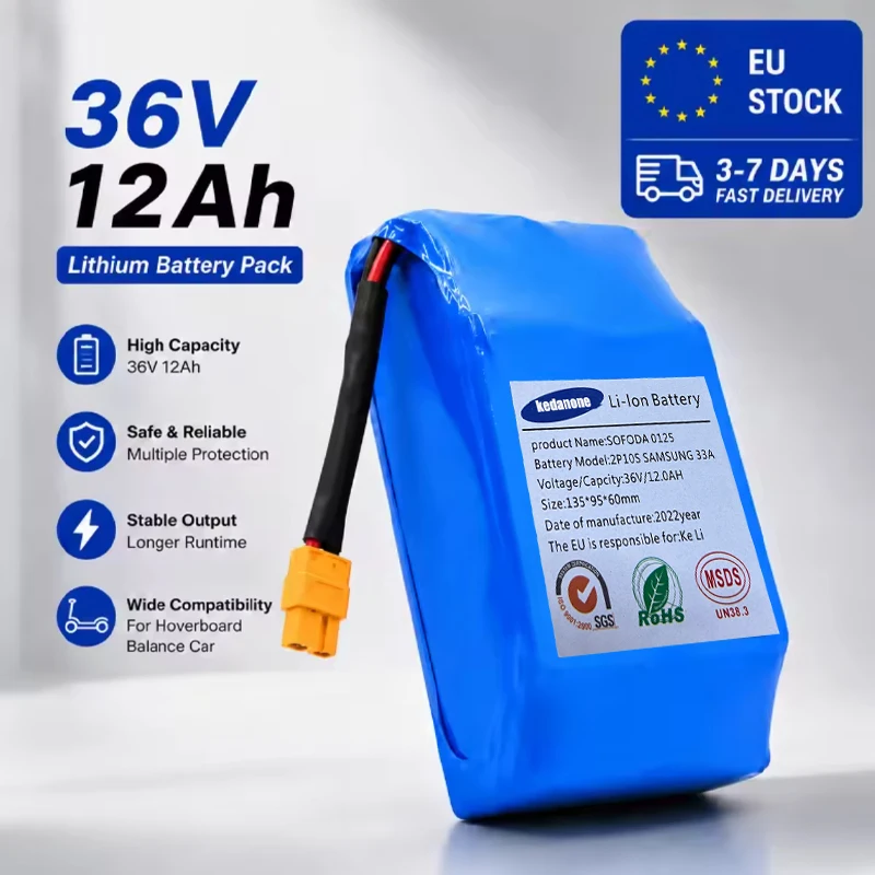 Nuova batteria ricaricabile al litio 36V 12000mAh 10s2p, ideale per monopattini elettrici, hoverboard e monocicli.