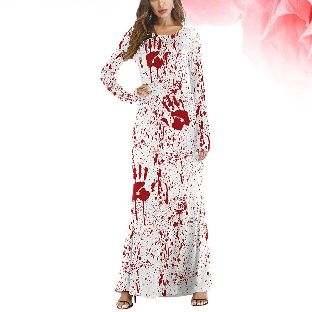 

Ужасающее цельное платье с круглым вырезом и длинными рукавами, размер L Xl, белое модное женское платье для Хэллоуина, вечера, свадьбы, выпускного вечера