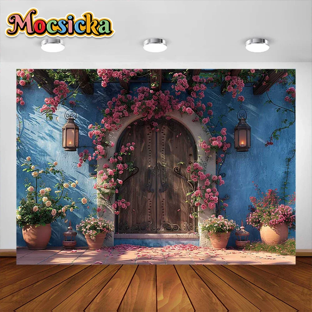 Mocsicka primavera fundo parede arco porta decoração casamento noiva mostrar pano de fundo photobooth menina aniversário arte retrato estúdio banner
