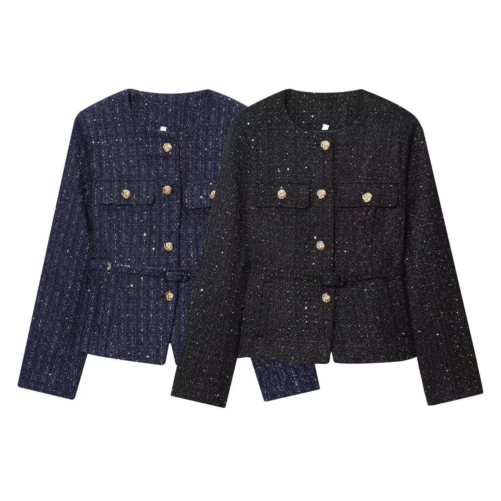 Zbzr primavera nova feminina faionable longo sve casaco iny lantejoulas thiened outerwear comute adequado fibra de poliéster
