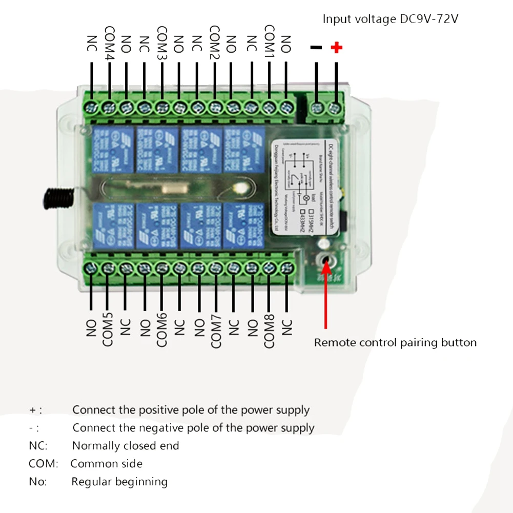8-канальный беспроводной Радиочастотный пульт дистанционного управления переключатель постоянного тока 9-72 В дистанционное управление беспроводной пульт дистанционного управления мотором переключатель
