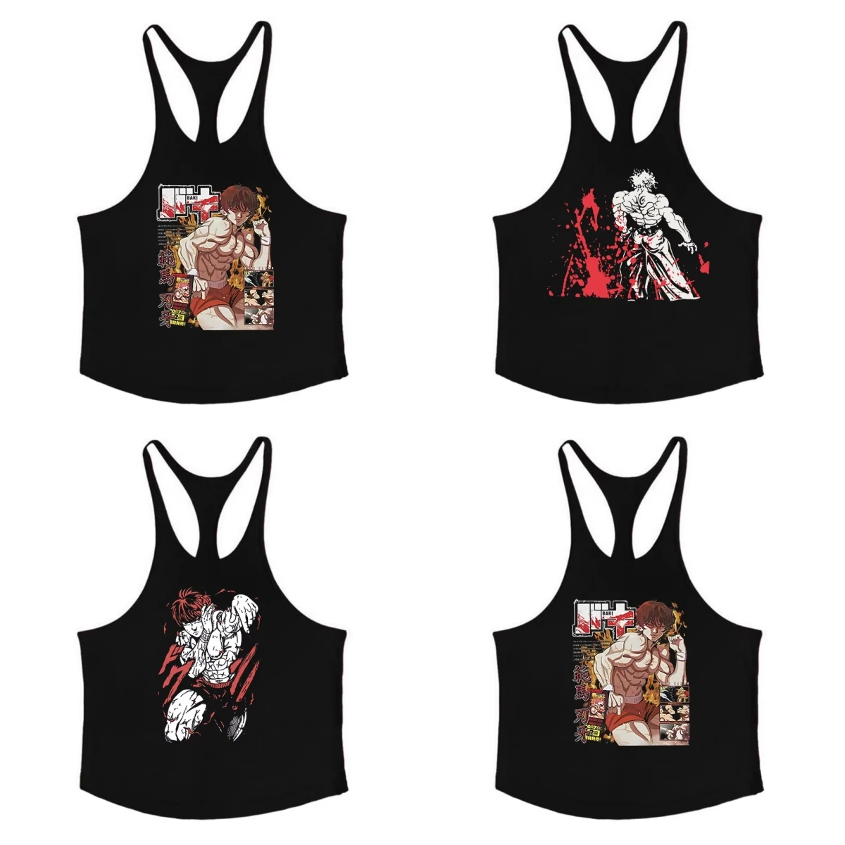 

Anime Baki Print Stringer Vest Men's Y Strap Vest Sports Training Undershirt Activeday Bodybuilding Gym Workout Loose Top