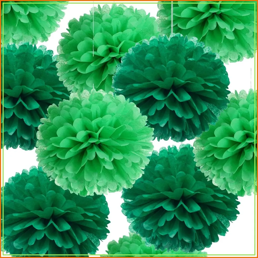 

14" Green Tissue Pom Poms Kit, DIY Paper Flowers Ball for Party Wedding Baby Shower Home Decor, Pack of 10